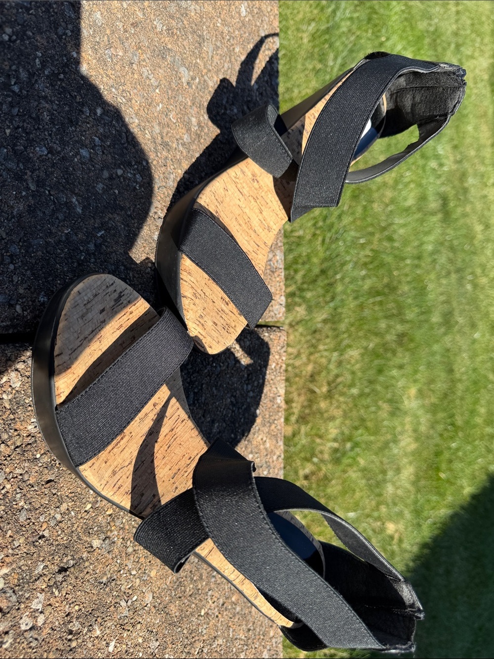 Charles by Charles David Black Cork Wedge Sandals